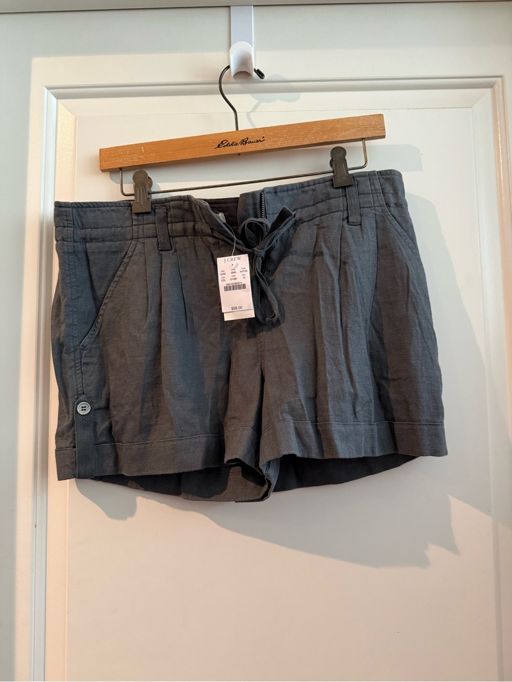J. Crew Women's Charcoal Drawstring High-Waist Linen-Blend Shorts
